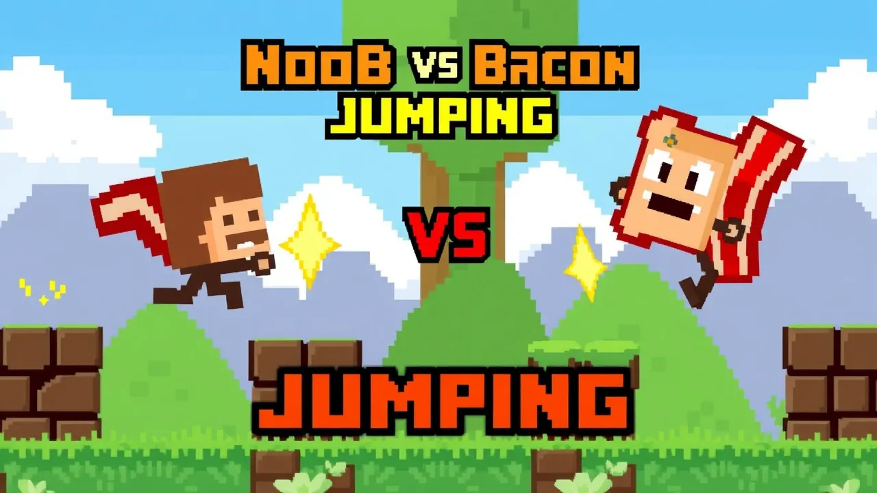 The Ultimate 2 Player Pixel Challenge in Noob vs Bacon Jumping image